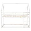 Twin over Twin Loft Bed with Roof Design, Safety Guardrail, Ladder, White
