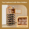 Fashion 20-Bottle Bamboo Wine Rack Cabinet Freestanding Display Shelf w/ Glass Hanger