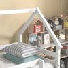 Twin over Twin Loft Bed with Roof Design, Safety Guardrail, Ladder, White