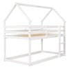 Twin over Twin Loft Bed with Roof Design, Safety Guardrail, Ladder, White