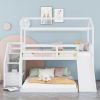Twin over Full House Bunk Bed with Convertible Slide and Storage Staircase; Full-Length Guardrail; White