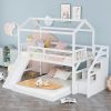 Twin over Full House Bunk Bed with Convertible Slide and Storage Staircase; Full-Length Guardrail; White