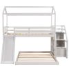 Twin over Full House Bunk Bed with Convertible Slide and Storage Staircase; Full-Length Guardrail; White