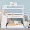 Twin over Full House Bunk Bed with Convertible Slide and Storage Staircase; Full-Length Guardrail; White